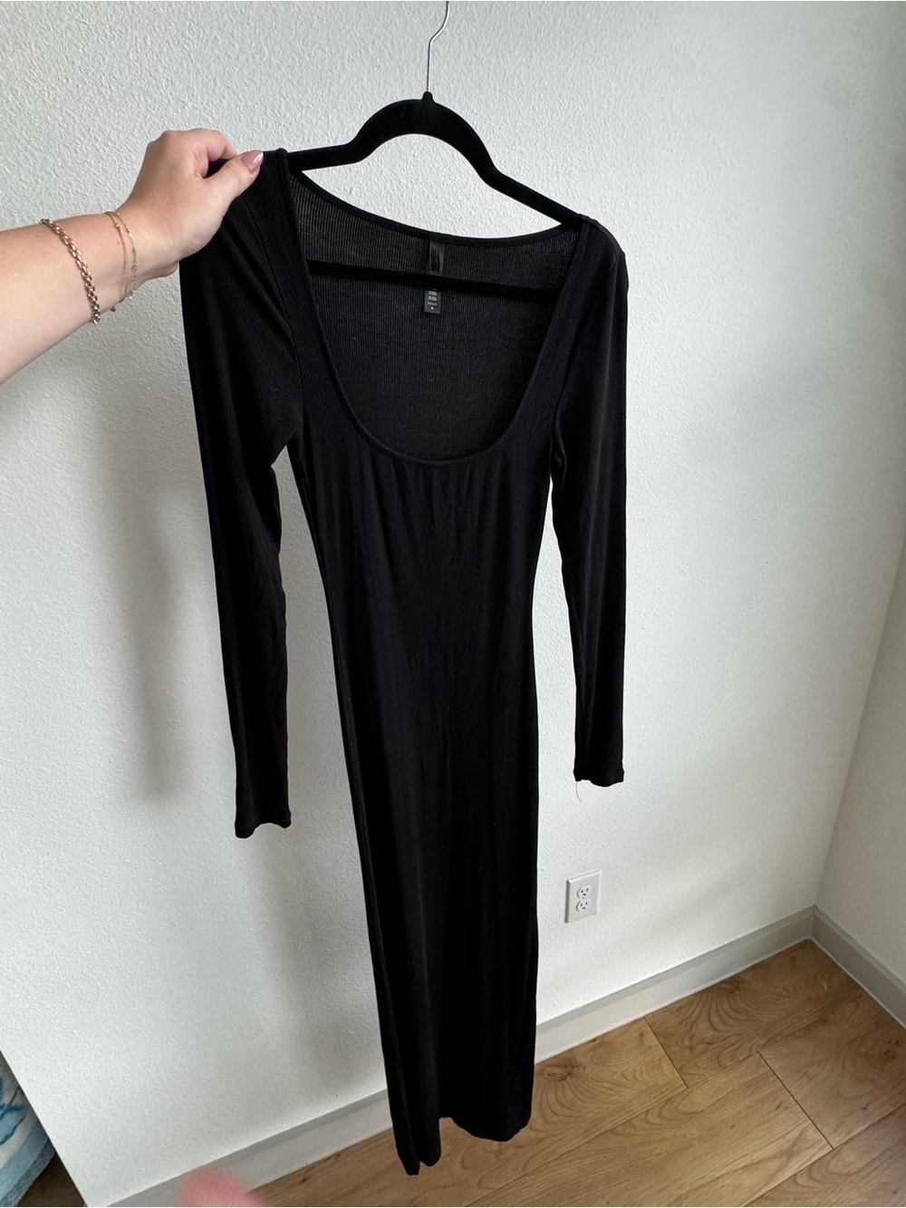 SKIMS Black Long-Sleeve Scoop-Neck Maxi Dress